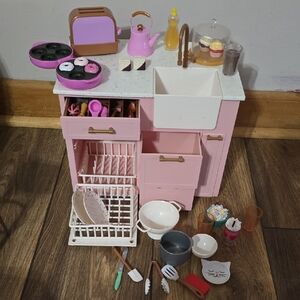 Our Generation Doll Kitchen Island Set with Accessories